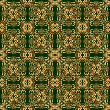 Kusursuz üçgen pullu, lüks altın desenli. Yaratıcılığınız için altın elementlerle birlikte vektör yeşil arkaplan.