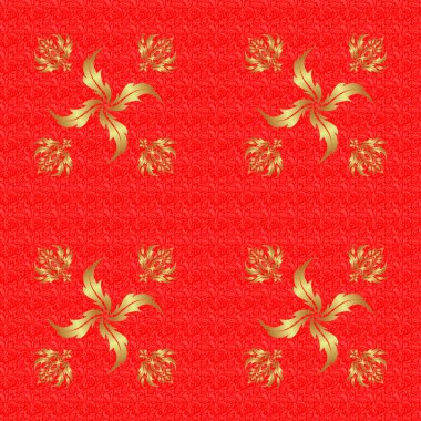 Zarif Mutlu Noeller ya da kırmızı arka planda altın süslemesi olan kusursuz 2018 yılı. Vektör illüstrasyonu.