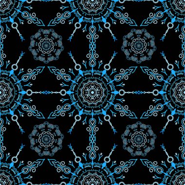 Kusursuz bir geçmişi var. Zarif vektör damaske duvar kağıdı. Mavi renklerde klasik dikişsiz desen.