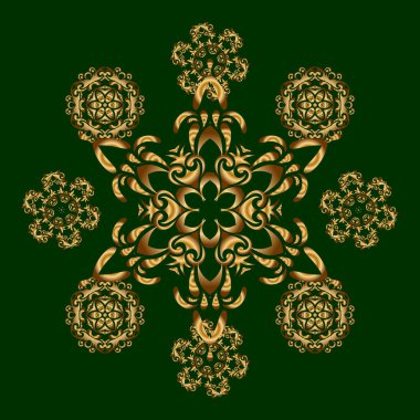 Vektör altın pürüzsüz desen. Yeşil arka planda klasik altın süslemeleri olan kusursuz çiçek kenarı..