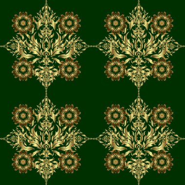 Yeşil ve altın rengi bir süs. Kusursuz desen 