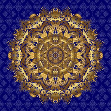 Mavi arka planda altın desenli bir resim. Olağandışı soyut lüks dekor kavramı. Doğrusal trend tarzı. Vektör tasarım elemanı. Logo, simge, sembol, amblem, monogram çerçeve oluşturma şablonu.