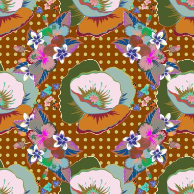 Çiçeksiz desenli, yeşil ve mavi renkli vintage vektör..