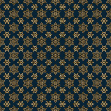 Mavi arka planda kusursuz raster altın elementler deseni.