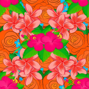 Yaz tasarımı. Çiçek deseni duvar kağıdı, web sitesi arka planı, ambalaj kağıdı için kullanılabilir. Vektör çiçek konsepti. Doğal pembe, yeşil ve turuncu amberçiçeği..