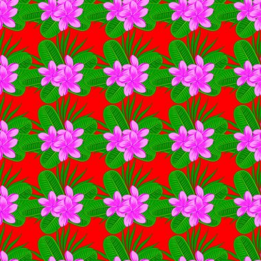 Kırmızı arkaplanda vektörsüz desen. Güzel suluboya çiçekleri, parlak tablolar çiçek desenlerine ilham kaynağı oldu..