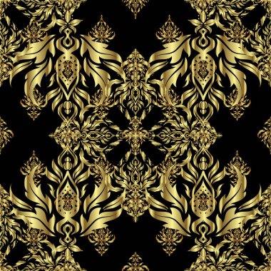 Siyah arkaplandaki altın elementlerin dokusu. Vektör altın pürüzsüz desen.