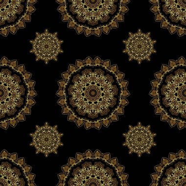 Klasik İspanyol kumaşı süsü. Altın ve siyah renklerde kusursuz çiçek seramikleri..