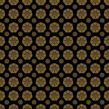 Siyah bir arka planda kusursuz, soyut modern model. Siyah ve altın pürüzsüz desen. Altın elementlerle Geometrik yineleyici süs.