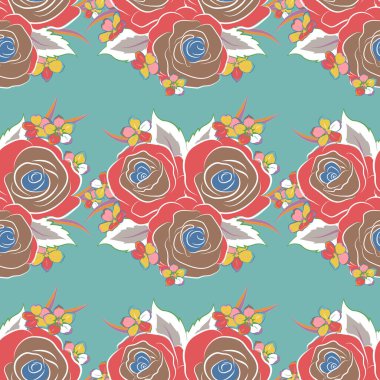 Mor, kırmızı ve mavi renklerde desensiz çiçek desenli moda..