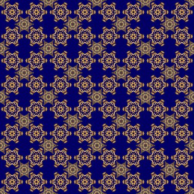 Geleneksel klasik altın ve mavi desen. Vektör çizimi. Mavi bir arka planda, barok tarzında, doğulu süslemeler..