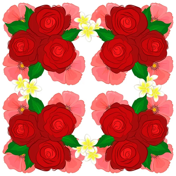 Vector Rose Flower Seamless Pattern White Pink Red Colors — Stock Vector