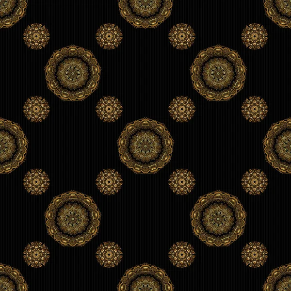 ベクトル古いモロッコ アラビア語 トルコの装飾品 黒を基調としたシームレスな黄金のヴィンテージパターン — ストックベクタ