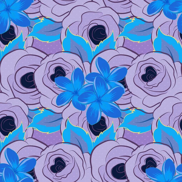 Nahtloses Blumenmuster Mit Kleinen Abstrakten Rosen Violetten Und Blauen Farben — Stockvektor