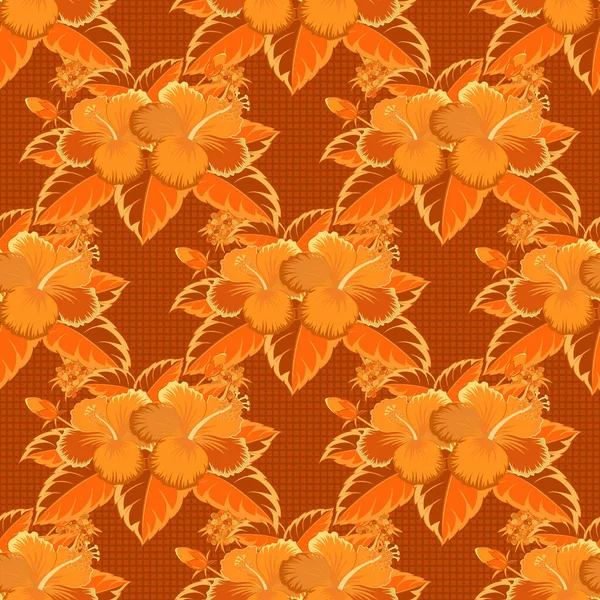 Ilustracja Wektora Płynny Wzór Kwiatów Hibiskusa Abstrusa Kolorze Brązowym Pomarańczowym — Wektor stockowy