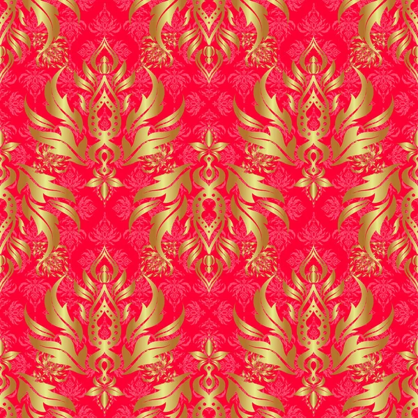 Decoración Oriental Sin Costuras Estilo Barroco Sobre Fondo Rojo Modelo — Vector de stock