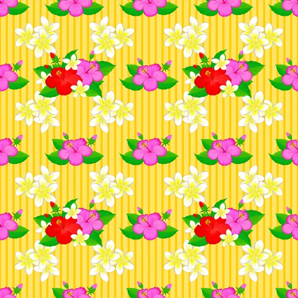 Illustration Vectorielle Élégance Abstraite Motifs Floraux Sur Fond Jaune Hibiscus — Image vectorielle