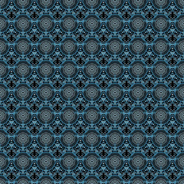 Naadloos Damast Patroon Klassiek Behang Blauw Een Zwarte Achtergrond Decoratieve — Stockvector