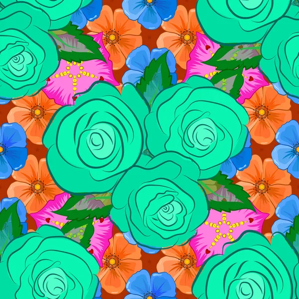 Vektorillustration Traditionelle Indische Florale Nahtlose Muster Mit Kunterbunten Rosenblüten Und — Stockvektor