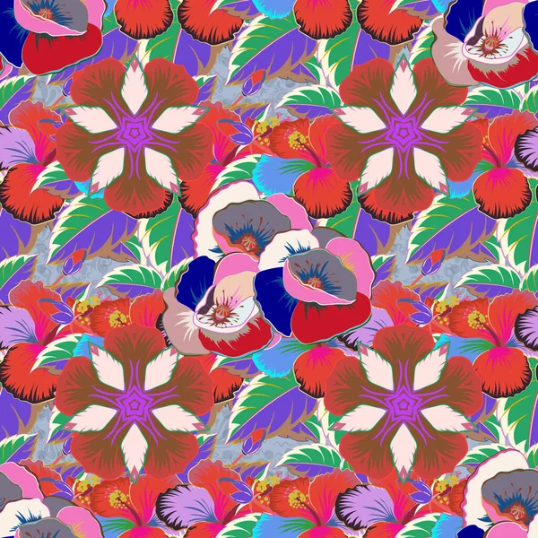 Vector Illustratie Etnische Bloemen Naadloos Patroon Blauwe Roze Kleuren — Stockvector