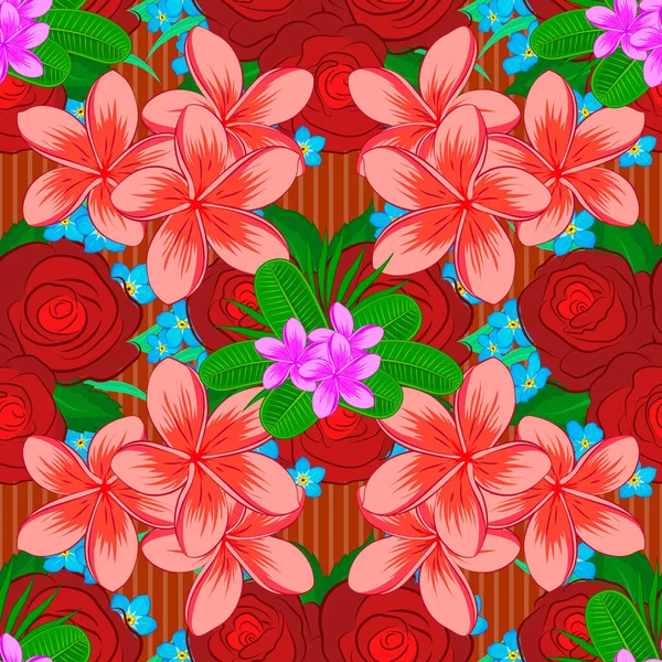 Украшения Дизайна Бесшовный Узор Цветками Сантехники Trendy Print Red Pink — стоковый вектор