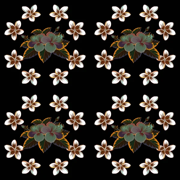 Tropisch Bloemloos Naadloos Patroon Met Hibiscus Bloemen Beige Oranje Bruine — Stockvector