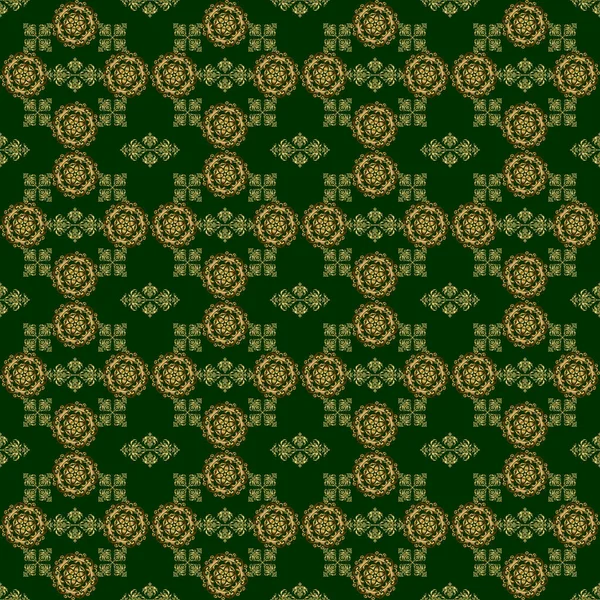 Patrón Verde Dorado Patrón Abstracto Sin Costuras Con Elementos Repetitivos — Vector de stock