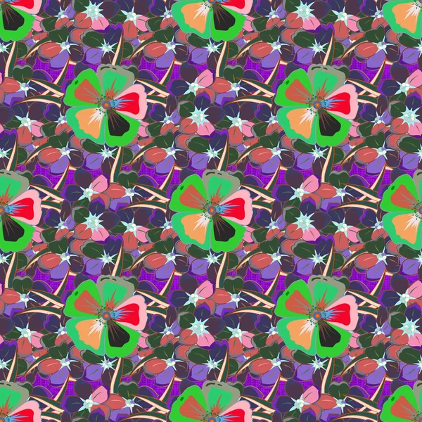 Векторный Безмоскитный Фон Цветы Акварелью Фиолетовом Зеленом Цветах Яркая Живопись — стоковый вектор