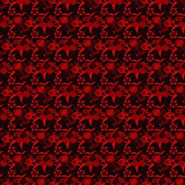 Vektor Illusztráció Zökkenőmentes Virág Minta Stilizált Kozmosz Virágok Fekete Piros — Stock Vector