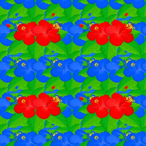 Διάνυσμα Λουλούδι Ιβίσκος Αδιάλειπτη Μοτίβο Ένα Μπλε Φόντο — Διανυσματικό Αρχείο