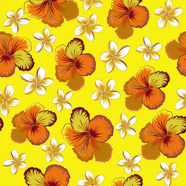 Vektorillustration Nahtloses Muster Mit Orangen Gelben Und Roten Blüten Vektorillustration — Stockvektor