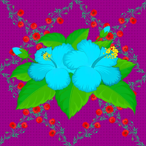 Изысканный Узор Цветками Гибискуса Винтажном Стиле Традиционный Принт Акварельными Цветками — стоковый вектор
