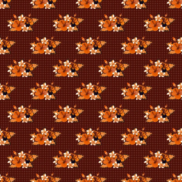 Illustration Vectorielle Fleurs Hibiscus Brun Orange Beige Motif Sans Couture — Image vectorielle