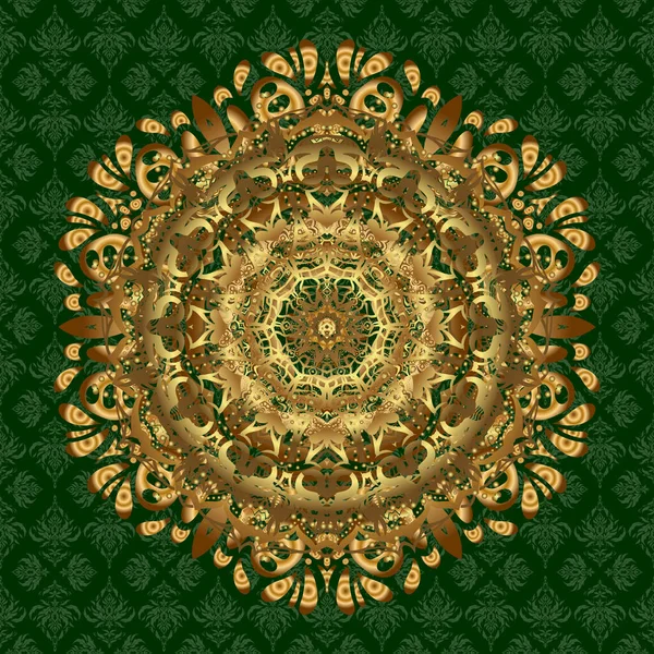 Yeşil Arka Planda Klasik Dekoratif Unsur Gloden Mandala Davetiye Düğün — Stok Vektör