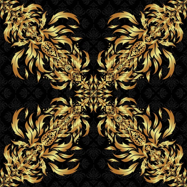 Векторный Роскошный Золотой Узор Золотистый Узор Печати Чёрном Фоне — стоковый вектор