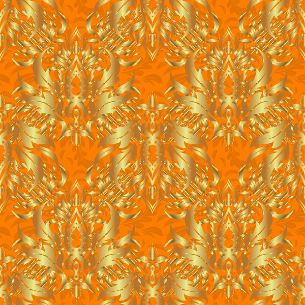Orange Och Guld Sömlöst Mönster Art Deco Stil Glänsande Bakgrund — Stock vektor