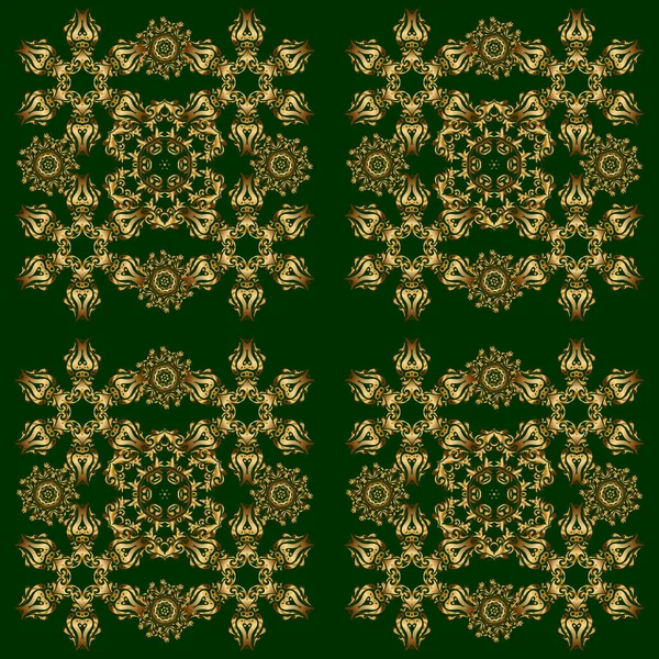 Винтажный Дизайн Зеленом Золотистом Цветах Дамаск Элегантные Обои Векторный Бесшовный — стоковый вектор