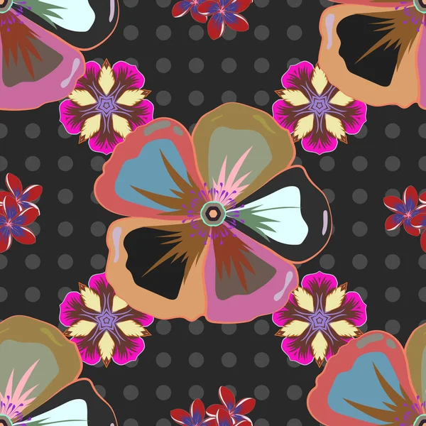 小而简单的花朵的彩色装饰品 用于设计和纺织的矢量抽象无缝图案 — 图库矢量图片