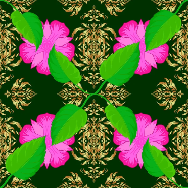Vektorillustration Frühlingspapier Mit Abstrakten Niedlichen Blüten Grünen Rosa Und Blauen — Stockvektor
