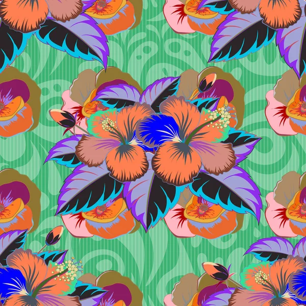 Papel Tapiz Floral Color Naranja Azul Adornos Decorativos Para Tela — Vector de stock