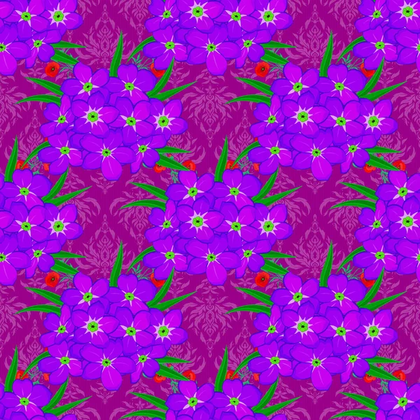 Акварель Бесшовный Узор Полосатом Фоне Растровый Цветочный Отпечаток Фиолетовом Фоне — стоковый вектор
