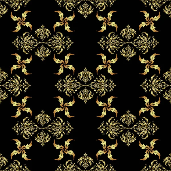 Ornamento Orientação Tradicional Fundo Preto Padrão Dourado Vetor Clássico Sem — Vetor de Stock