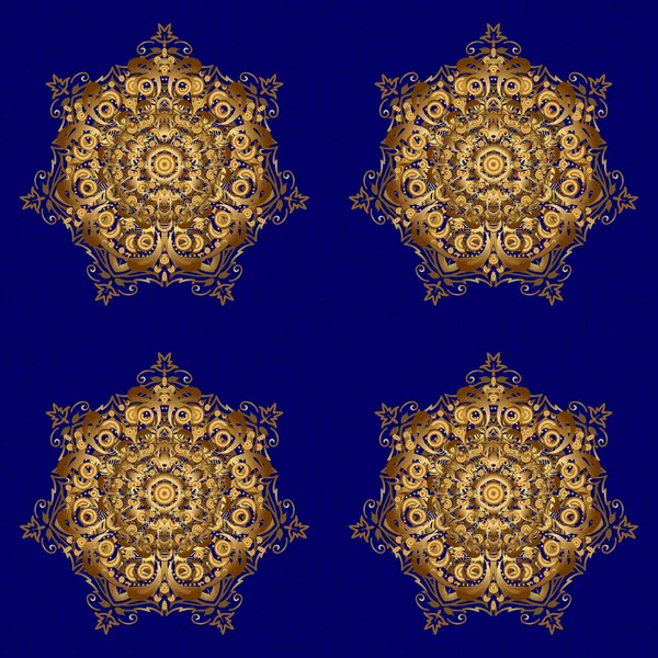 Mandala Vectoriel Dessiné Main Motif Abstrait Doré Sur Fond Bleu — Image vectorielle
