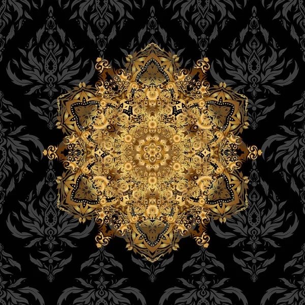 Mandala Vectorial Oro Con Pluma Pavo Abstracto Marco Mandala Oriental — Vector de stock