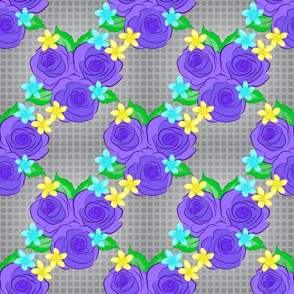 줄무늬 배경에 잔물결 패턴이죠 벡터의 꽃무늬는 보라색이다 귀여운 장미꽃 과푸른 — 스톡 벡터