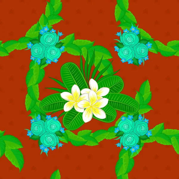 Bloemen Vintage Naadloos Patroon Oranje Groene Blauwe Kleuren Leuke Vector — Stockvector