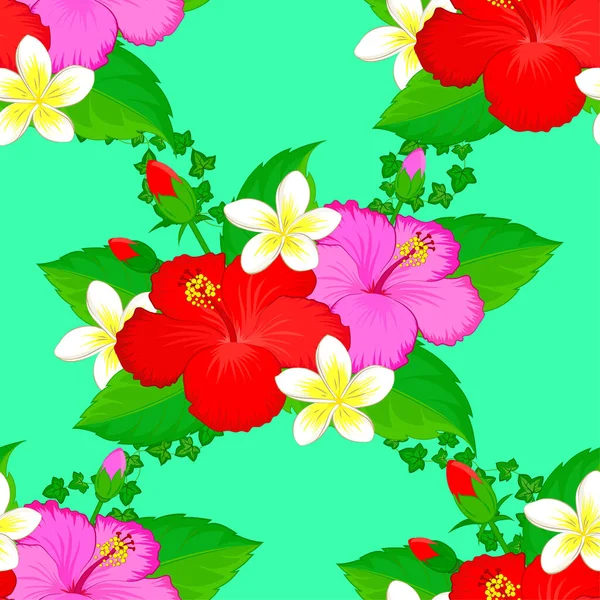 Beautiful Watercolor Plumeria Flowers Green Background Bright Painting Inspired Plumeria — Stock Vector