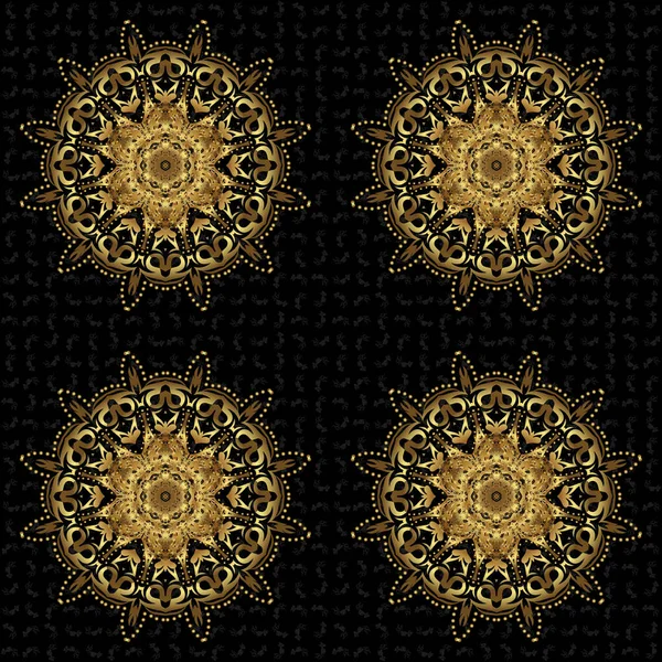 Abstracto Marco Mandala Oriental Con Lámina Oro Decorativa Diseño Para — Vector de stock