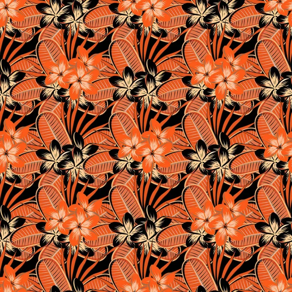 Modelo Sin Costuras Colores Beige Naranja Marrón Hermosas Flores Plumeria — Archivo Imágenes Vectoriales
