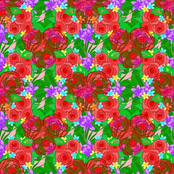 Raster Naadloos Patroon Een Roze Achtergrond Mooie Aquarel Roos Bloemen — Stockvector